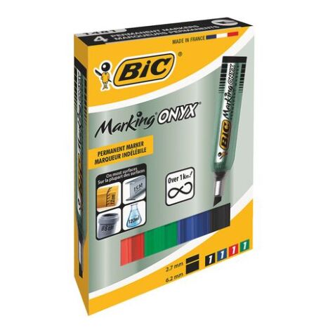 Permanent marker Bic Onyx Marker Mini slanted point 2.7 to 6.2 mm - Pack of 4 assorted colours