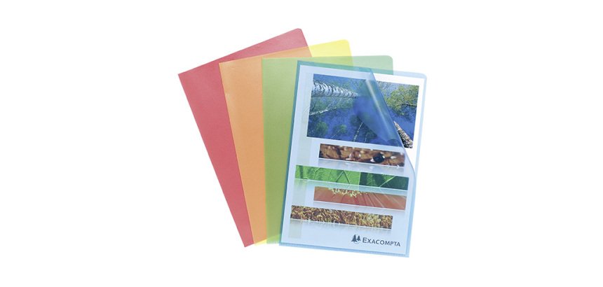 Chemises coin plastique Exacompta polypropylène grainé 12/100e couleurs transparentes - Paquet de 10