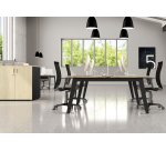 Pôle de 2 bureaux Exprim chêne clair + goulotte L 180 cm