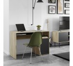 Bureau droit chêne clair L 115 x P 50 cm, piétement plein bois avec caisson - Oxford