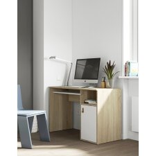 Bureau Oxford chêne 115 x 50 cm avec caisson blanc