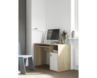 Bureau droit chêne clair L 115 x P 50 cm, piétement plein bois avec caisson - Oxford