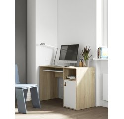 Bureau droit chêne clair L 115 x P 50 cm, piétement plein bois avec caisson - Oxford