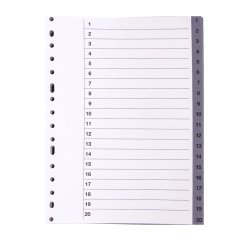 Sseparadores numéricos A4 20 divisiones polipropileno gris