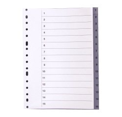 Separadores numéricos de polipropileno 15 divisiones A4 gris