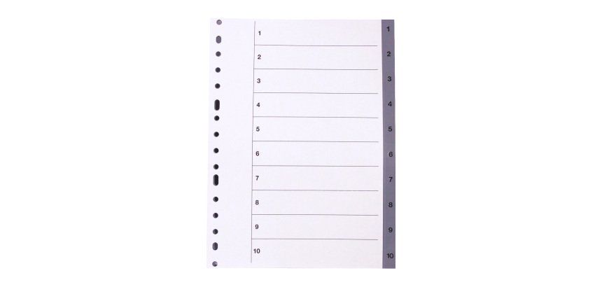 Separadores numéricos A4 10 divisiones polipropileno gris