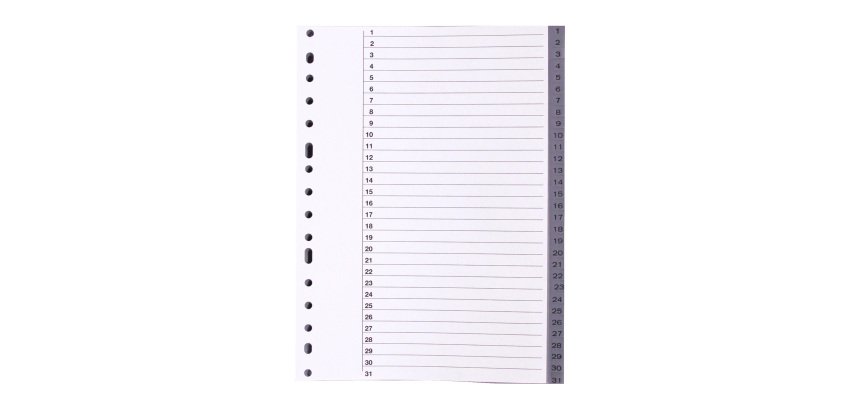 Separadores numéricos de polipropileno Folio 31 divisiones gris