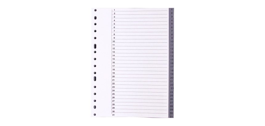 Separadores numéricos de polipropileno A4 31 divisiones gris
