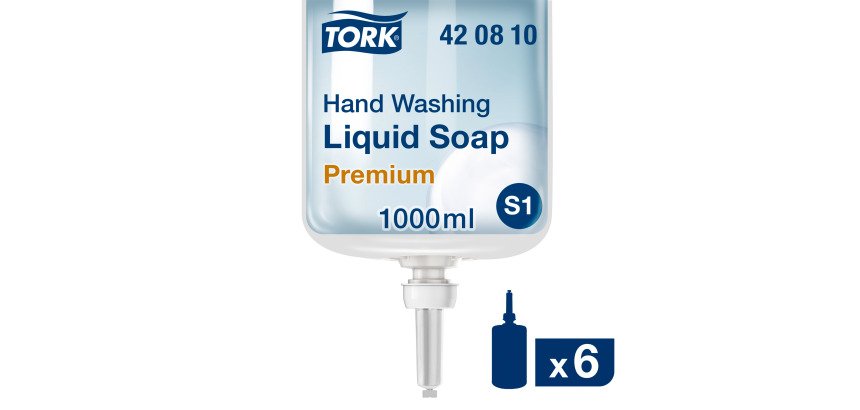 Savon liquide Tork Premium Lavage mains, pour distributeur S1 - Cartouche de 1 L