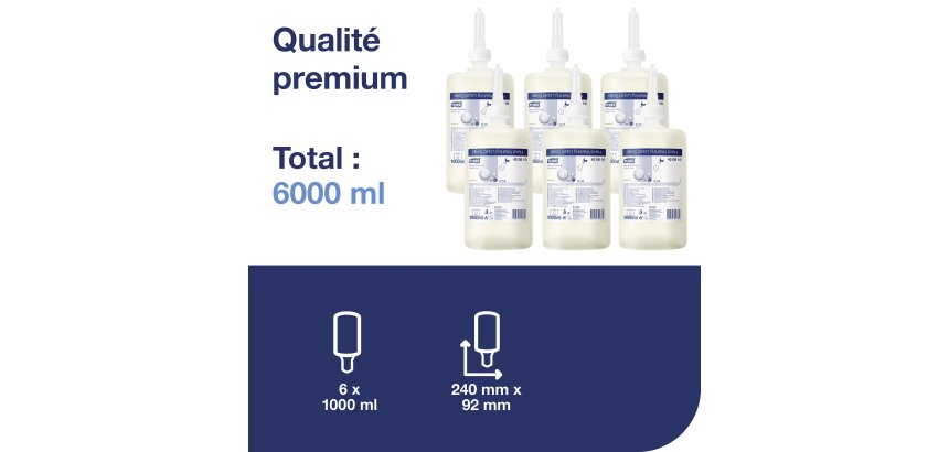 Savon liquide Tork Premium Lavage mains, pour distributeur S1 - Cartouche de 1 L