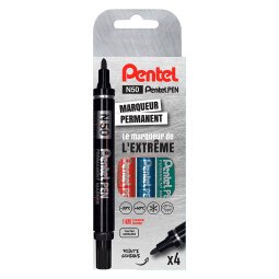 Marqueur permanent Pentel N50 pointe ogive 4,3 mm - Pochette de 4 couleurs assorties