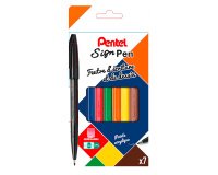 Stylo feutre Pentel Sign Pen écriture moyenne - Pochette de 7 couleurs fun