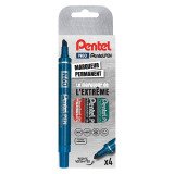 Marqueur permanent Pentel N60 pointe biseautée de 3,9 à 5,7 mm - Pochette de 4 couleurs assorties