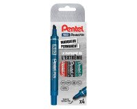Marqueur permanent Pentel N60 pointe biseautée de 3,9 à 5,7 mm - Pochette de 4 couleurs assorties