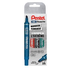 Marqueur permanent Pentel N60 pointe biseautée de 3,9 à 5,7 mm - Pochette de 4 couleurs assorties