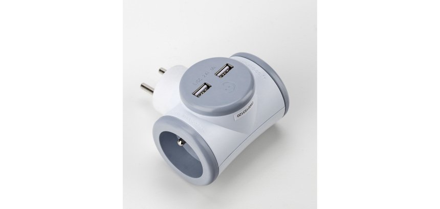 Multiprise rotative double USB GRISE