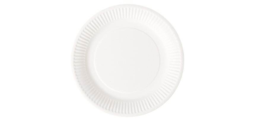 Assiette en carton Ø 18 cm Bioline, blanche - Lot de 100