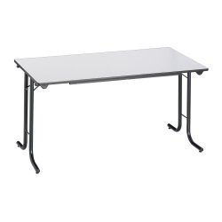 Table rectangulaire pliante plateau gris clair L 140 x P 70 cm - Classique - piétement noir