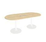 Treffen Sie den ovalen Konferenztisch mit einer Länge von 210 cm, Metallsäulenbeinen und Excellens-Tischplatte.