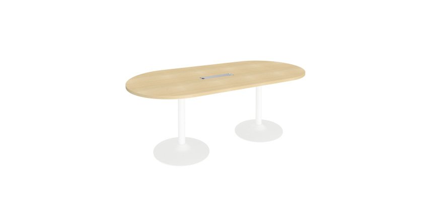 Treffen Sie den ovalen Konferenztisch mit einer Länge von 210 cm, Metallsäulenbeinen und Excellens-Tischplatte.