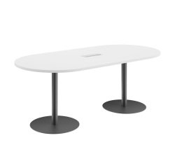 Table de réunion ovale L 210 cm plateau blanc piètement colonnes Essens
