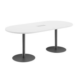 Table de réunion ovale L 210 cm plateau blanc piètement colonnes Essens