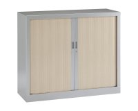 Armoire basse à rideaux monobloc Généric 100 x 120 cm alu- chêne clair