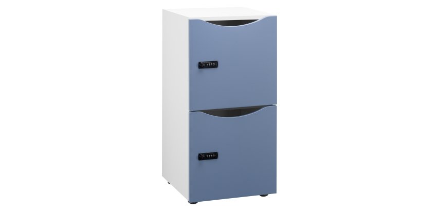 Casier de bureau bois Lockers 2 cases - Corps blanc - H 86 cm - portes laquées - Serrure à code