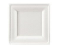 Plato de caña de azúcar 26 x 26 cm, blanco - Lote de 100