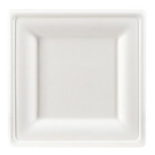 Disposable plate in bagasse 26 x 26 cm white - set of 100