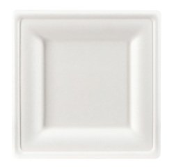 Plato de caña de azúcar 26 x 26 cm, blanco - Lote de 100