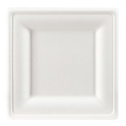 Plato de caña de azúcar 26 x 26 cm, blanco - Lote de 100