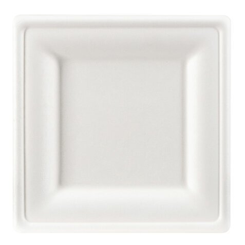 Assiette en canne à sucre 26 x 26 cm, blanche - Lot de 100