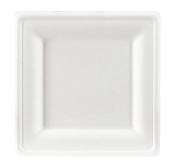 Plato de caña de azúcar 20 x 20 cm, blanco - Lote de 100