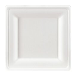 Disposable plate in bagasse 20 x 20 cm white - set of 100