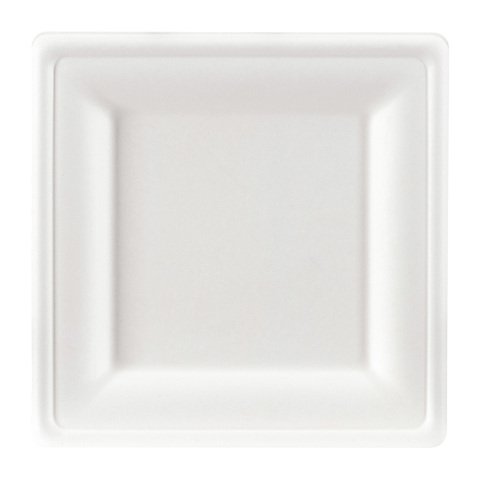 Plato de caña de azúcar 20 x 20 cm, blanco - Lote de 100