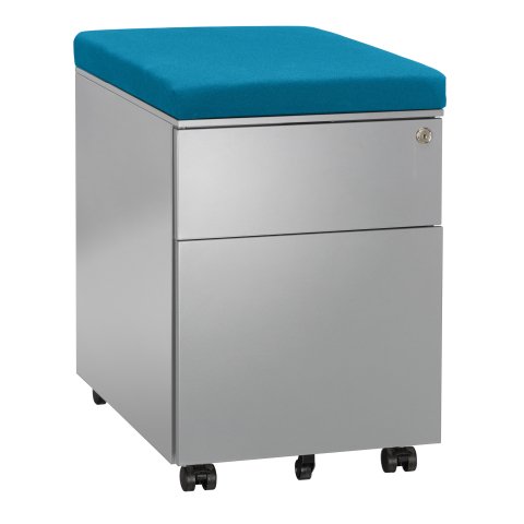 Cajonera móvil metálica Aluminio 2 cajones - Con cojín turquesa