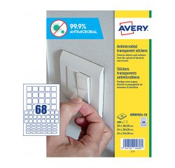 Etiquetas Avery adhesivas antibacterianas de poliéster transparente Cuadradas Mixtas 