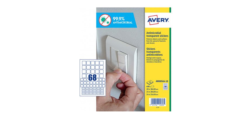 Etiquetas Avery adhesivas antibacterianas de poliéster transparente Cuadradas Mixtas 