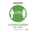 Señal de coronavirus impresa "Mantener la distancia mínima de 1,5 m"