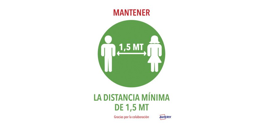 Señal de coronavirus impresa "Mantener la distancia mínima de 1,5 m"