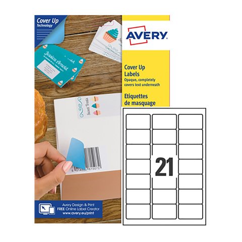 Etiquetas Avery adhesivas blancas cubrientes, 63,5 x 38, 1 mm - L4613 - Paquete de 25