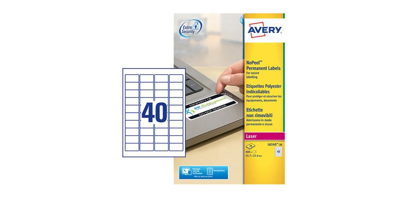 Etiquetas permanentes Avery 45,7 x 25,4 mm, láser L6145-20
