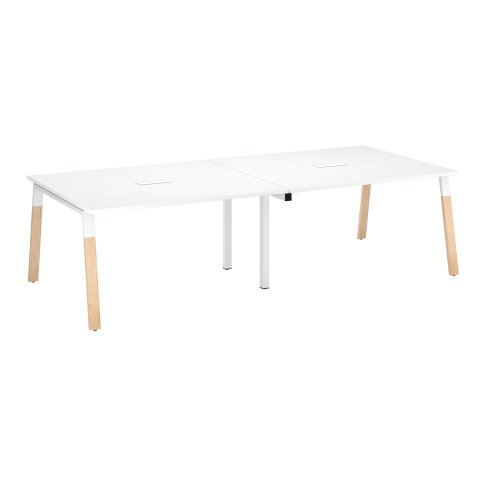 Mesa de reunión Ecla blanca con extensión An 280 x Fon 126 cm patas metal y madera