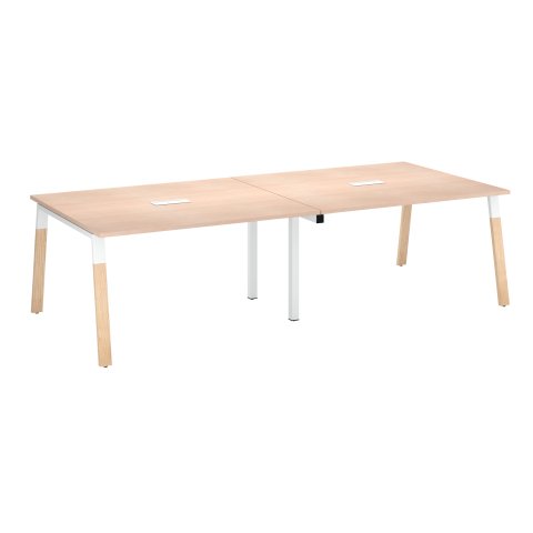 Mesa de reunión Ecla roble claro con extensión An 280 x Fon 126 cm patas metal y madera