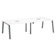 Moduleerbare vergadertafel met uitbreiding ECLA L 280 x D 126 cm witte top metalen onderstel