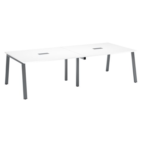 Table de réunion modulable avec extension ECLA L 280 x P 126 cm plateau blanc piétement métal