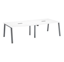 Konferenztisch modulierbar mit Erweiterung ECLA L 280 x T 126 cm, Platte in hellem Eichenholz, Untergestell aus Metall