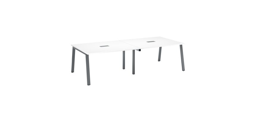 Konferenztisch modulierbar mit Erweiterung ECLA L 280 x T 126 cm, Platte in hellem Eichenholz, Untergestell aus Metall