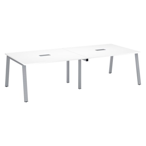 Mesa de reunión Ecla blanca con extensión An 280 x Fon 126 cm patas metal aluminio